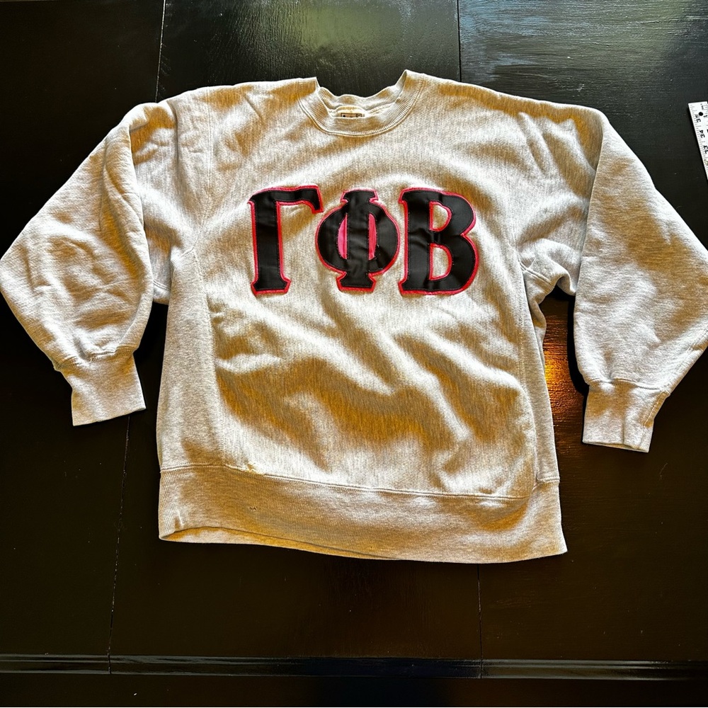 Vintage Large Gamma Phi Beta Gray Crewneck Sweater Sorority Lettered crewneck